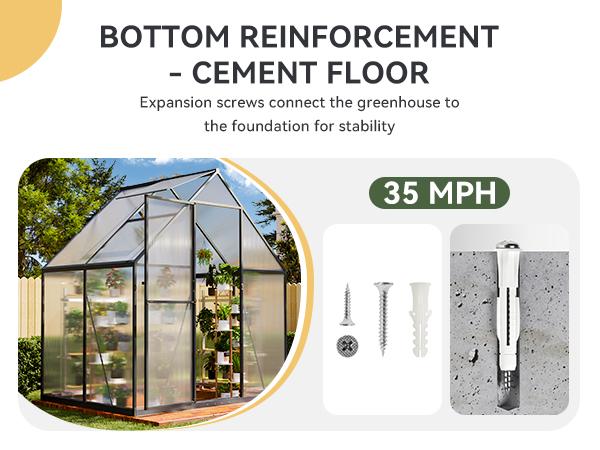 Aoxun 4x6 FT Outdoor Greenhouse,Sturdy Aluminum Frame, Polycarbonate Panels, Roof Vent, Ground Nails, Lockable Door,Quick Setup for Garden and Backyard, Black