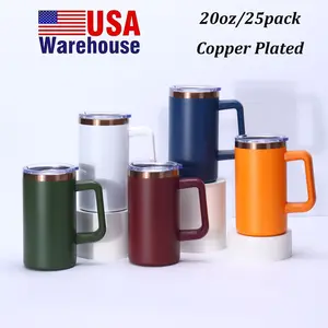 25pcs 20oz Copper Plated Coffee Mug with Handle Stainless Steel Removable Plastic Handle for Laser Engraving Bulk Set Drinkware Reusable Tumbler