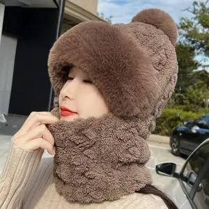 Women's Winter Hat and Scarf 2025 New Style Plus Velvet Thickened Windproof Cold-Proof Cycling Electric Car Warm Pullover Hat Versatile Use