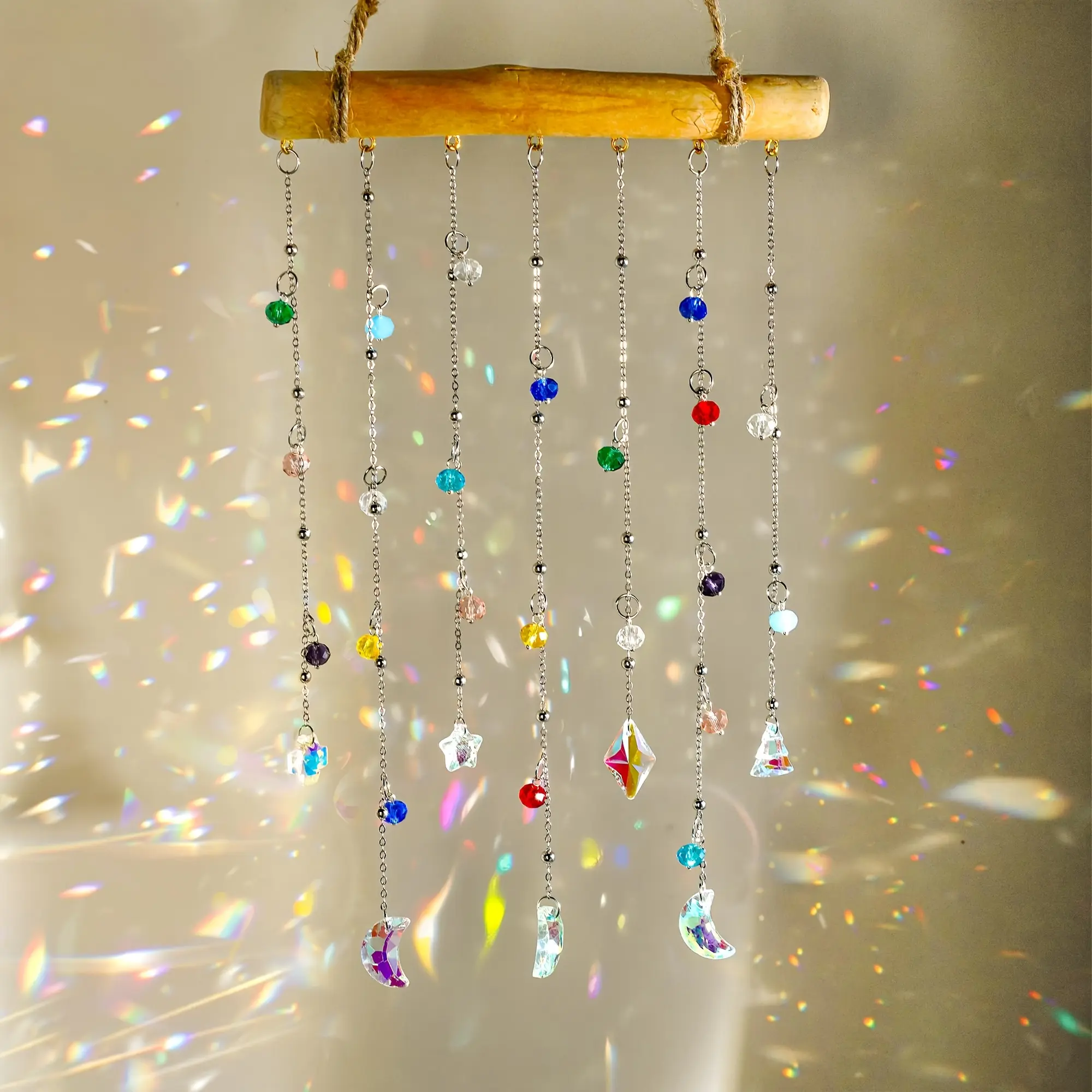 1 piece outdoor crystal wind chimes, rainbow design, can be hung in windows, gardens or home decoration, Outdoor Indoor Decor, Valentine's Day, wedding decoration, Ornaments, Hanging