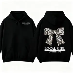 Local Girl Style Bowknot Hoodie Camouflage Design Pattern Casual Hoodie Women's Printed Clothing Long Sleeve Fitted Sweatshirt Daily Wear  Gift, Birthday Gift, Fashionable and Comfortable, Unisex festive holiday sweater