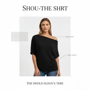 Women's Summer Plain Asymmetrical Shoulder Batwing Sleeve Knit T-Shirt, Loose Fit Drop Shoulder Short Sleeve Top, Womenswear