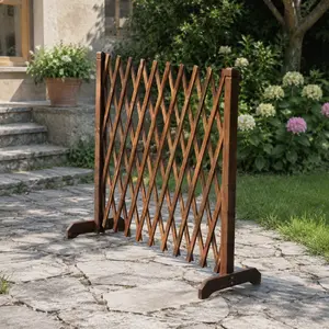 Expandable Pressure-Treated Wood Fence Divider, Ideal for Balcony, Courtyard, Restaurant Partition, Grid Design Supports Climbing Plants