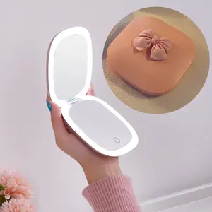 Travel Mirror with Light, Rechargeable 1x/10x Compact Magnifying Mirror, Dimmable Pocket Mirror,Handheld 2-Side Mirror with Light,3.5inch Travel Size,Portable for Handbag,Purse,Gift