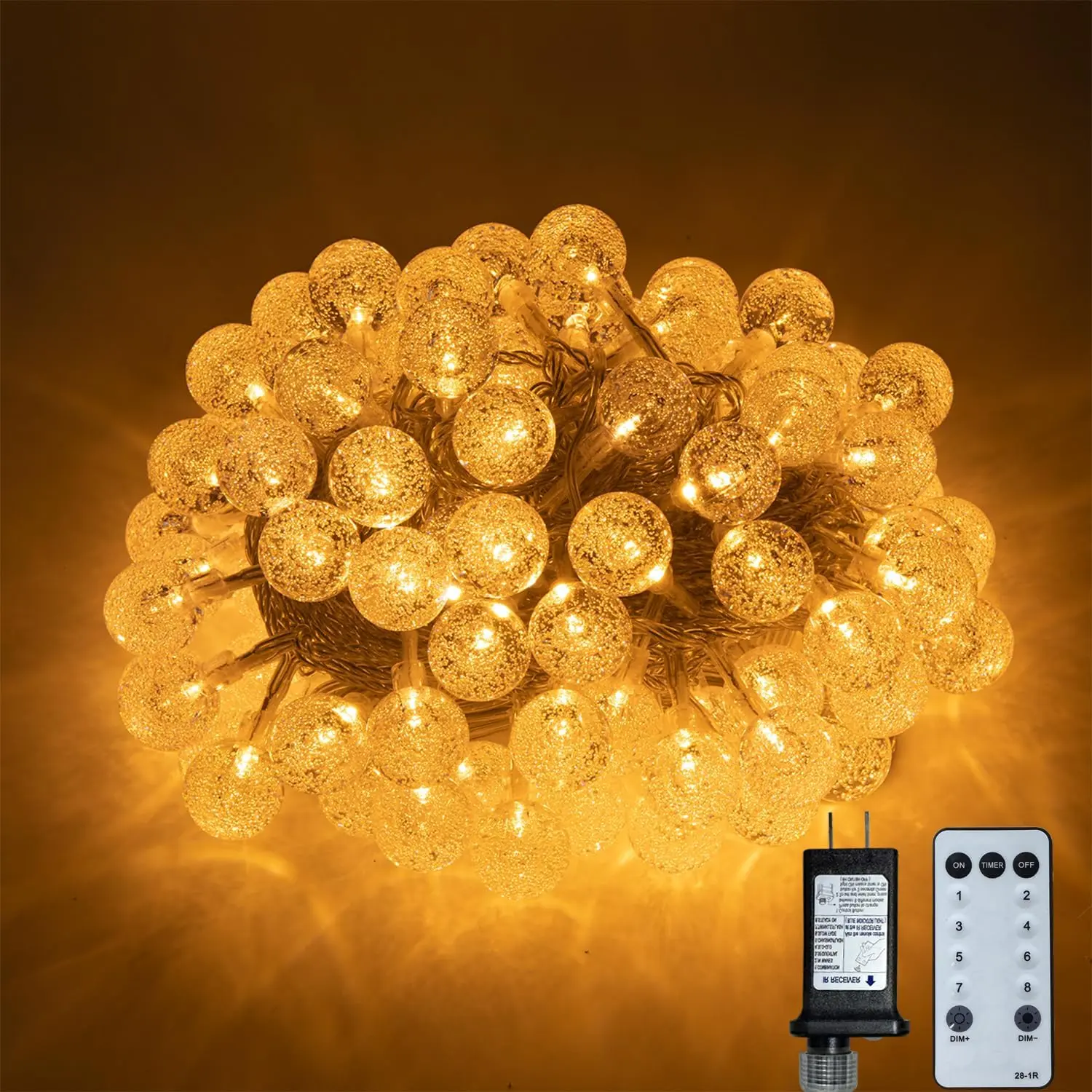 49FT Plug-in Globe Ball String Lights, 100 LED Ball Form Warm White Lights for Bedroom Indoor Use with Remote Control