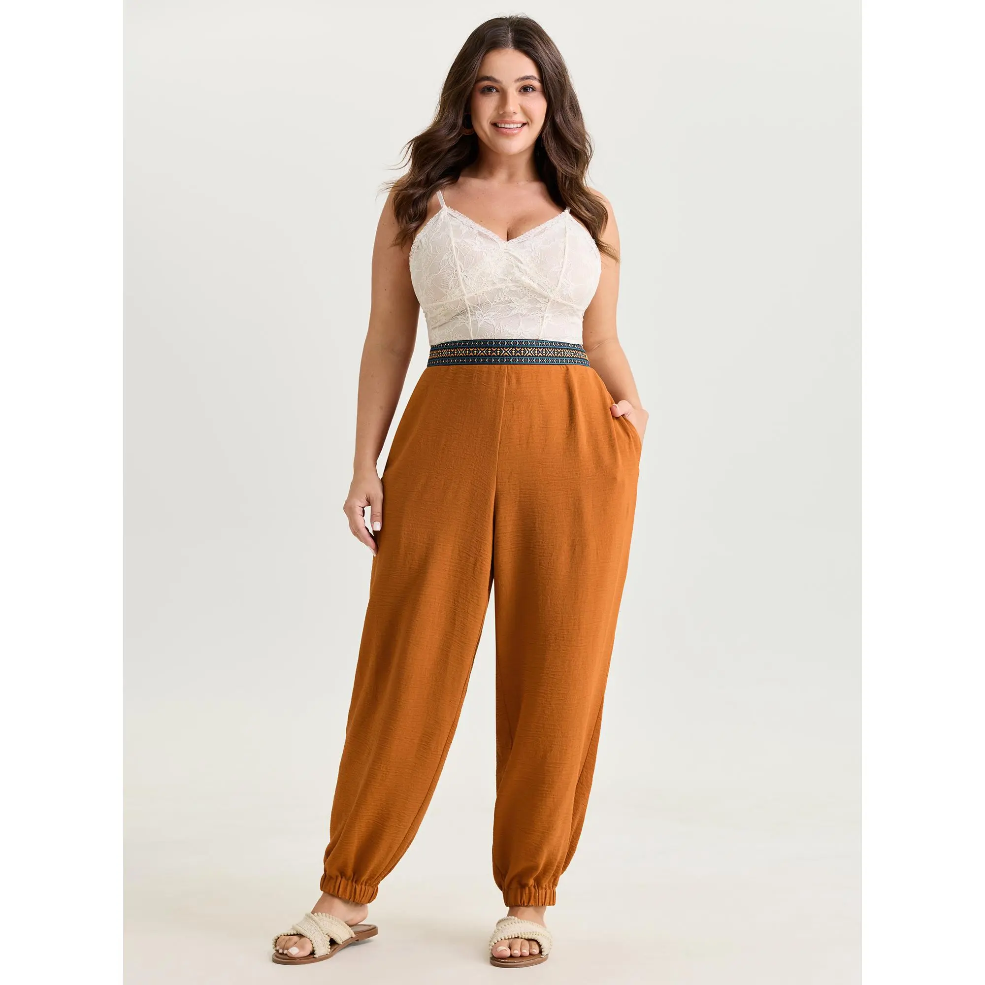 BLOOMCHIC Women's Curvy Plus Size Checkered Cropped Flared Capri Pants - Polyester Spandex Fabric, Smooth, Stretchy, Fitted, Pocketed, Mid Rise, M-6X, 2026 Summer Basics, Curvy Plus Clothes Women, Bottom, Plus Size Basics