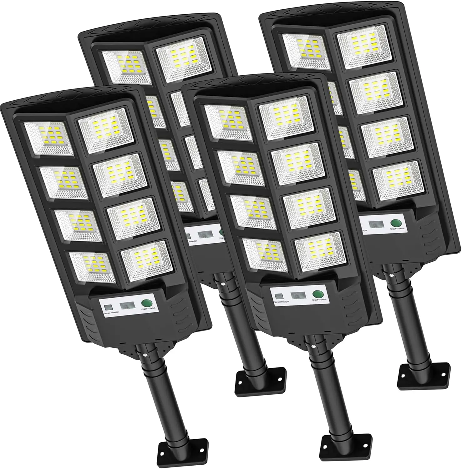 4Pack Solar Street Lights Outdoor, 6000K LED Solar Lights Outdoor Waterproof, Solar Flood Lights Outdoor with Motion Sensor and Remote Control, Solar Street Light Dusk to Dawn