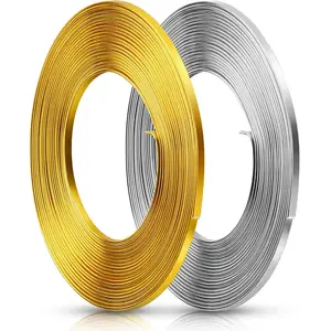 32.8 Feet 2 Rolls Flat Aluminum Wire, 3 mm Craft Jewelry Beading Material, Soft Bendable DIY Supplies for Handmade Projects(Gold, Silver)
