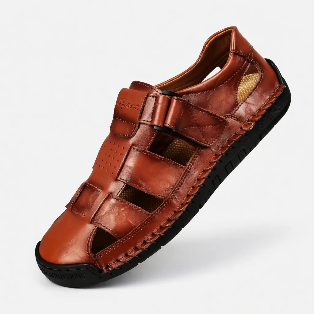 Men’s Premium Outdoor Adjustable Buckle Anti-Slip Strap Sandals - Handcrafted Sewn Design, Velcro Adjustment, Soft Upper, Soft Insole, Breathable Men’s Shoes for Daily Leisure, Camping, Adjustable Buckle Men's Sandals