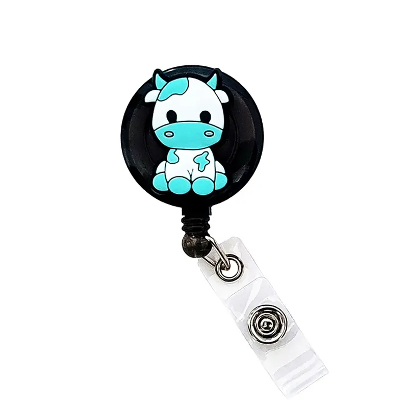 Milk Moo Cow Badge Reel ID Holder Badge Clip Funny Nurse Doctor CNA Retractable 25 inch Extension Yazzle Dazzle