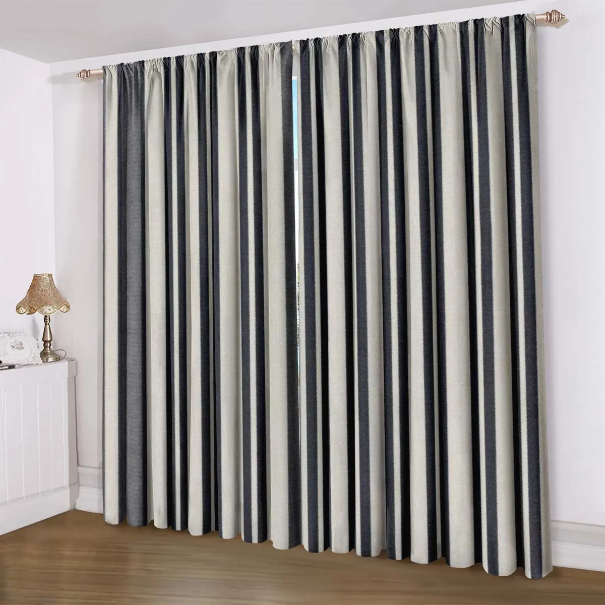 Blackout Curtains with Striped Pattern, Deep Blue Color, Perfect for Bedroom & Living Room Decor, Enhance Your Home Ambiance