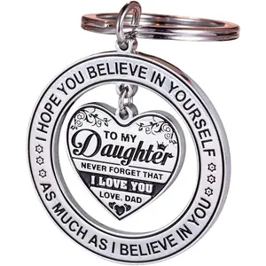 To My Daughter Keychain – Gift for Daughter from Mom or Dad, Birthday Graduation Christmas Gift, Inspirational Gift