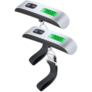 2 Pack Digital Luggage Scale,LCD Display Backlight Temperature Baggage Scale w/ 110lbs Capacity, Portable Stainless Steel Hanging Luggage Weight Scale w/ Tare Function for Travelers - Silver tiktokshopspringglowup