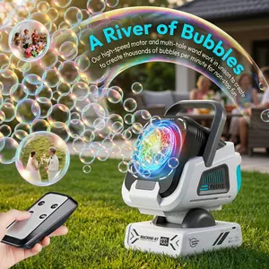 RGB Portable Bubble Machine, Remote Control Auto Rotate, 1800mah Type-C Charging, Kids Party Toy, Includes 50ML Concentrate, Ages 3+