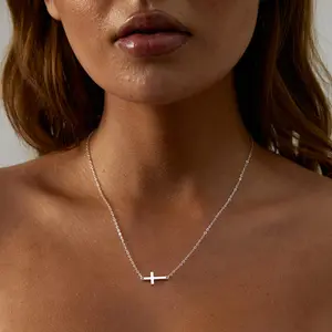 Mideeo Dainty Cross Pendant Necklaces for Women 14K Gold Plated Cute Faith Cross Necklace CZ Necklace for Women Sideways Cross Necklace Minimal Everyday