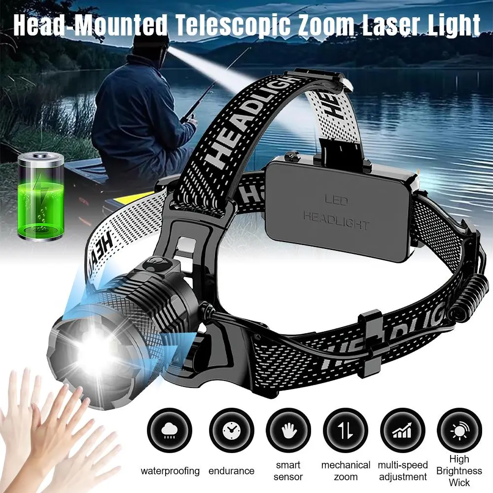 Waterproof Headlamp Rechargeable 50 Hours Battery Life LED Head Light 7 Modes 90° Adjustable for Camping Running Hard Hat Use
