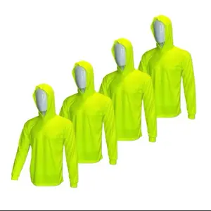 Hi Vis Long Sleeve Safety T-Shirt for Men - 2 or 4 Pack - Birdseye Style - High Visibility Work Shirt - Breathable & Dry Fit - Hooded Design - Ideal for High Visibility Environments, Sun Protection Shirts
