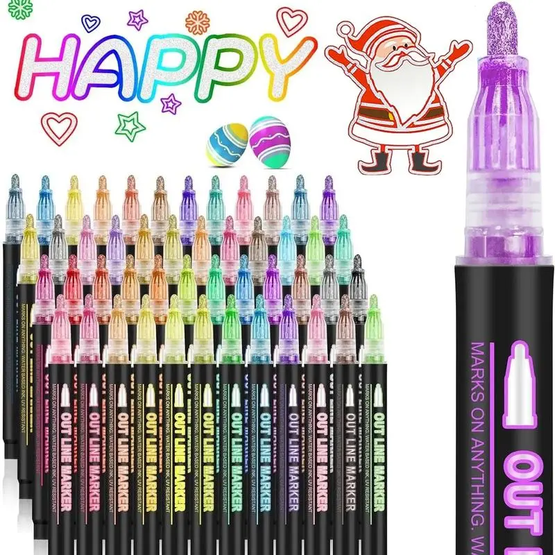 8//36/48 Colors Double Line Outline Art Pen Marker Pen Diy Graffiti Outline Marker Pen Highlighter Scrapbook Diary Poster Card, Coloring Supplies