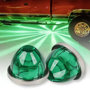 2PCS Dual Function Watermelon LED Strobe and Constant Marker Lights Watermelon-Shaped Side Marker Clearance Tail Top Cap Roof Turn Signal Brake Under Glow Chassis Lights for Trailer Truck Semi-Trailer Heavy-Duty Truck Lorry Bus Van Pickup