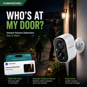 CINMOORE Security Cameras for Home Outdoor Wireless, 2.5K HD Camera Security, Color Night Vision, Human Detection, 2-Way Audio, Local Storage, No Monthly Fee camera security,camara de seguridad,cameras for home,security cameras for home Indoor Pan-Tilt AI