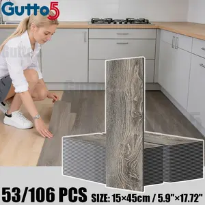 53 pcs/106 pcs box of self-adhesive flooring renovation tiles, 3D texture, multiple classic Wood Grain Pattern, suitable for DIY projects, easy to install, ideal for indoor wall and floor decoration - Gutto5