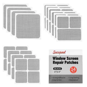 Secopad 14 Sheets Window Screen Patches Repair Kit, Black 3 Sizes Window Screen Repair Kit for Mesh Screen Door, Strong Adhesive Fiberglass Quick Screen Repair Tape