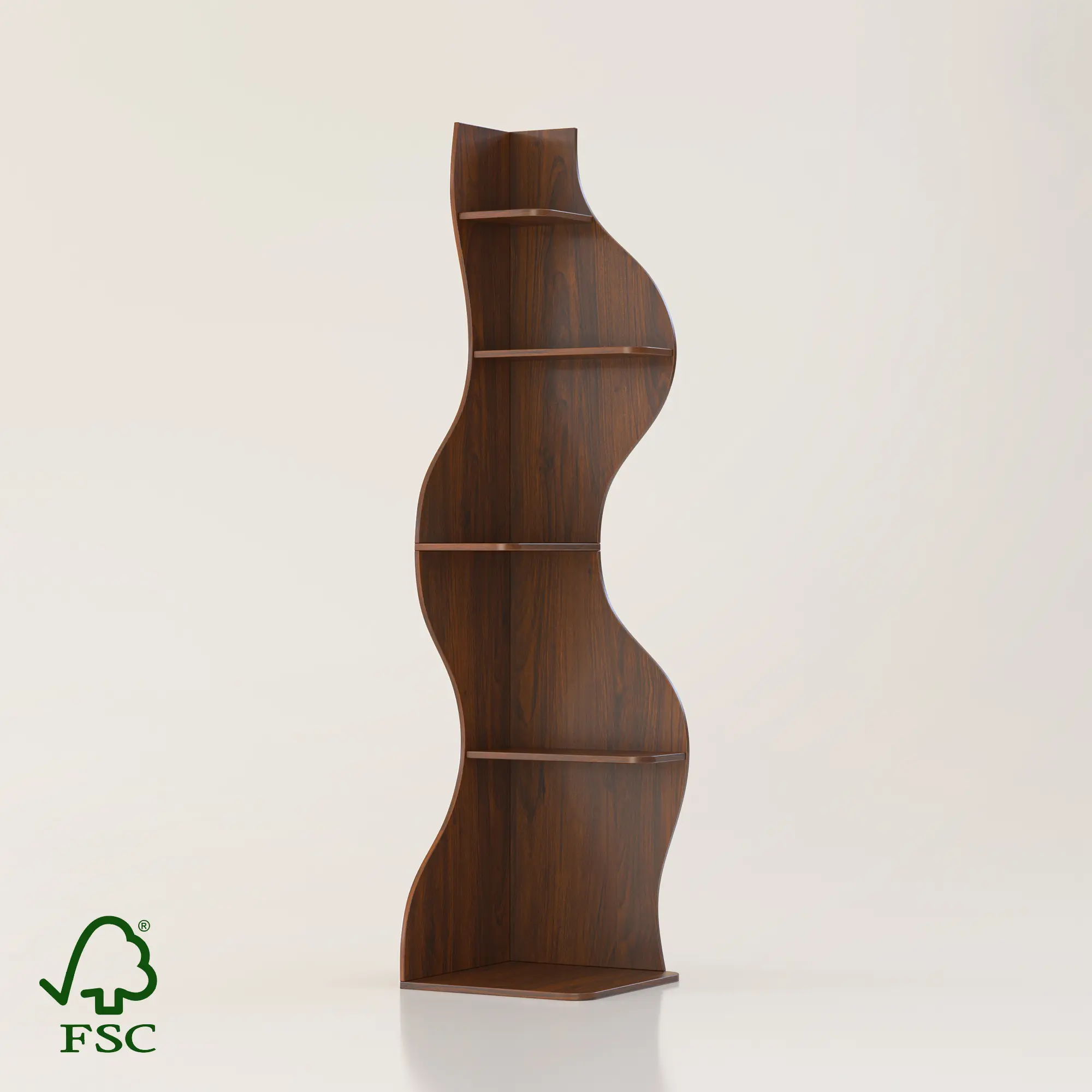 YOWOS  5-Tier Corner Shelf Tower -  Wave Design Curved Wood Rack | The Ultimate Space-Saving "Glow-Up" for Beauty, Books & Collections | Renter-Friendly & Tool-Free Assembly