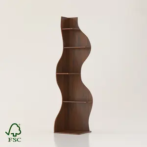 YOWOS  5-Tier Corner Shelf Tower -  Wave Design Curved Wood Rack | The Ultimate Space-Saving "Glow-Up" for Beauty, Books & Collections | Renter-Friendly & Tool-Free Assembly