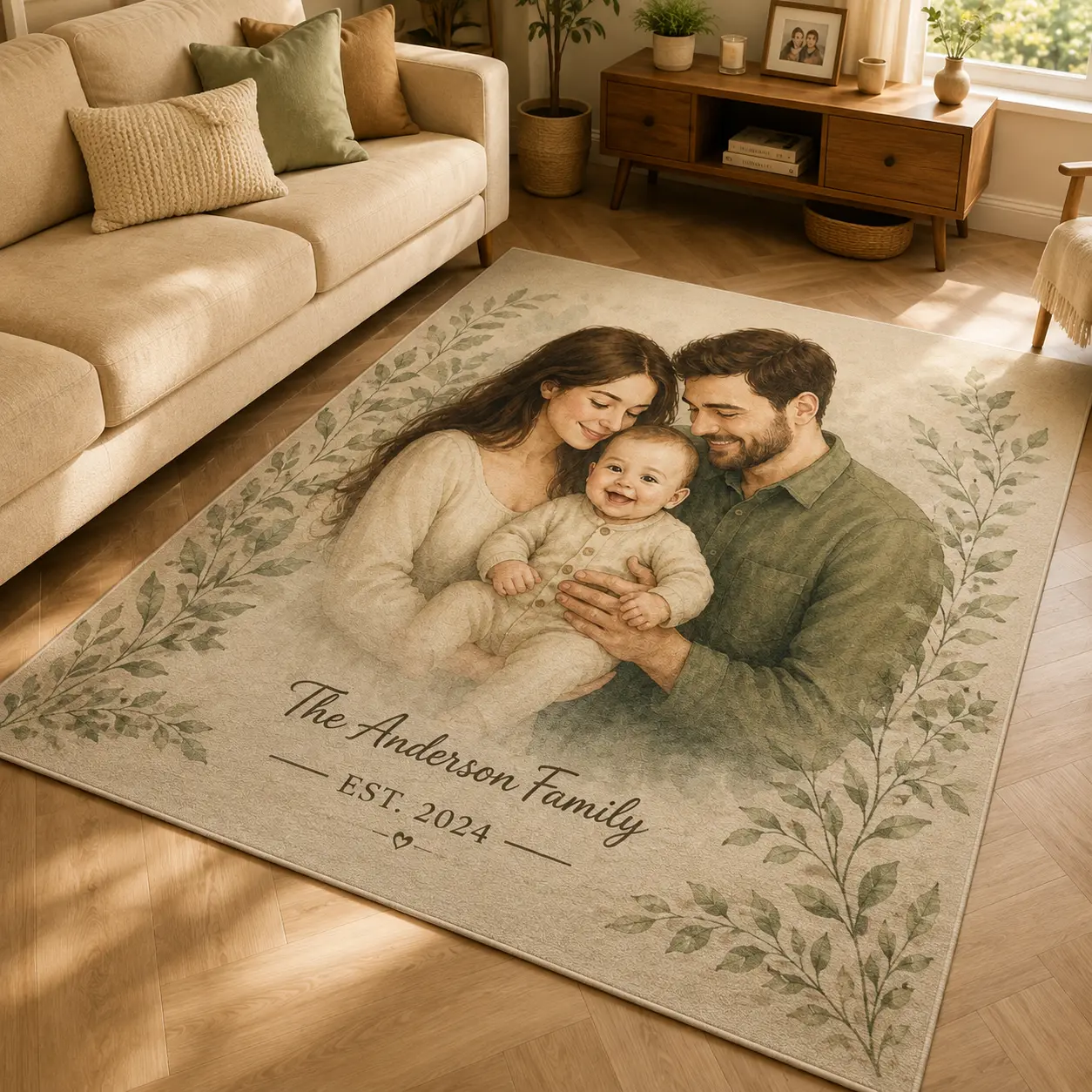 Custom Photo Area Rug with Picture & Text, Personalized Pet or Family Rug, Soft Low-Pile Non-Slip Carpet for Living Room & Bedroom