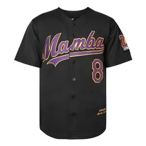 White V-Neck Baseball Jersey with Purple and Yellow Embroidery – Number 8 & 24 Breathable Mesh Sports Shirt