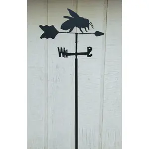212 MAIN Lazy Scroll Honey Bee Outdoor Weathervane - Steel, Plasma-Cut, Rust-Proofed Garden Decor with Ground Mounting Pole