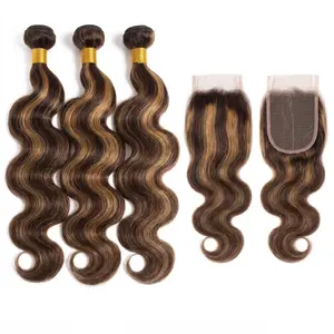 14A grade 4/27 Highlight Body Wave  Brazilian 16"-30" Weave Bundles Ombre Honey Brown Colored Hair Bundles Remy Hair Extensions