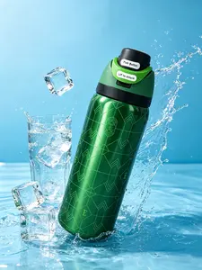 Owala Monogram Green Tumbler - Premium Insulated Water Bottle, Leak-Free Button-Equipped Vacuum Flask, Travel Hydration Drinkware for Daily Kitchen Use, Water Bottles