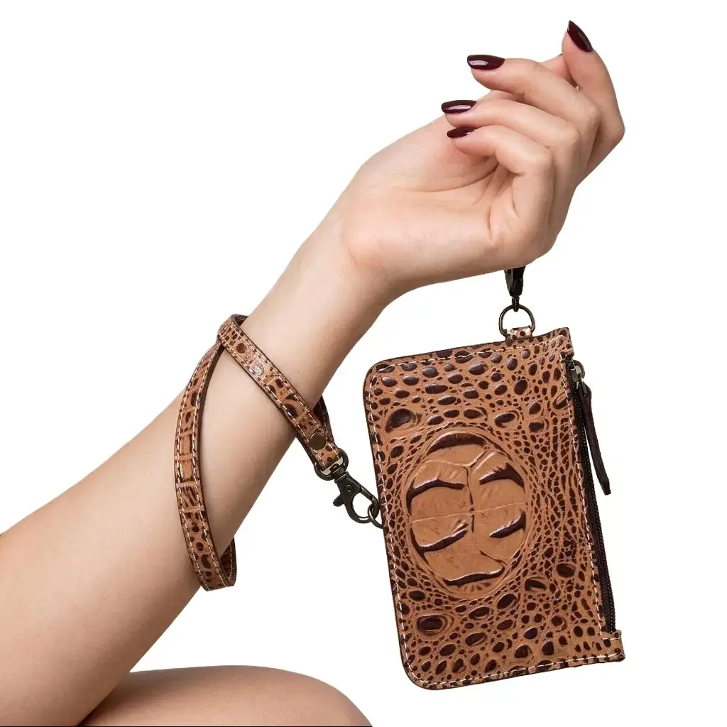 Western Leather Wristlet Crocodile & Ostrich Texture