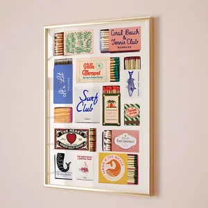 Vintage Matchbox Poster, Trendy Matches Poster, Retro Matchbook Wall Art, Funky Red Aesthetic Print for Apartment, UNFRAMED
