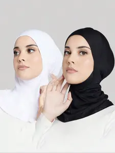 Women's Fashion Solid Color Stretchy Under-Chin Elastic Headscarf Beanie Scarf, Modest Style for All Seasons, 2pcs Set