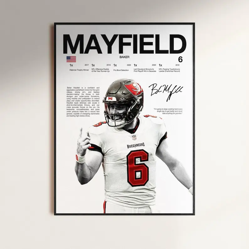 Baker Mayfield Poster,  Wall Print, Football   Poster Print, Sports Decor, Tampa Bay Buccaneers Poster, Football Gift