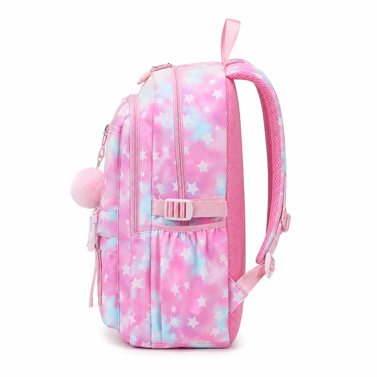 Popular pink star-patterned laptop backpack for girls—cute, high-capacity, and perfect for school
