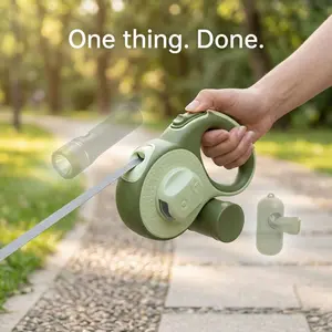 Dog Leash with Light and Poop Bag Holder, Retractable 5M Dog Leash for Walking, Anti-Tangle Automatic Leash with One Button Control