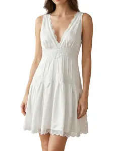 WINSASI Women Lace Mini Slip Dress V Neck Flowy Summer Dress Y2K Boho Ruffle Hem Babydoll Short Dress for Daily Dating Vacation