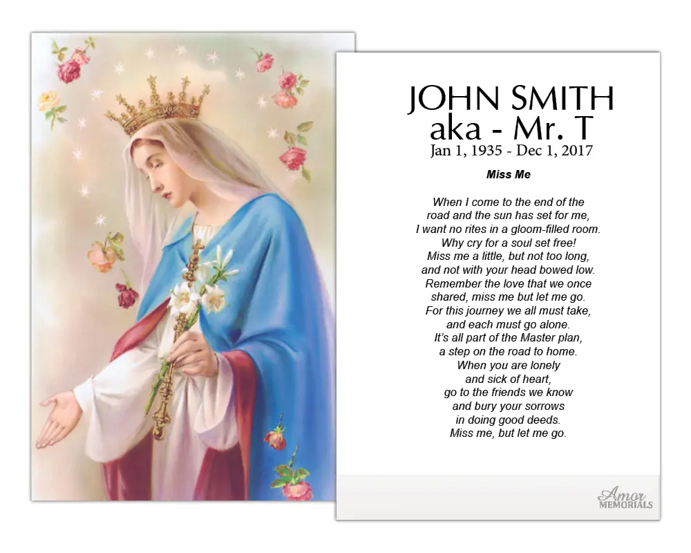 Personalized Memorial Prayer Cards FPC1005EN 2.5" x 4.25" High-Quality Satin Card Stock Optional Lamination for Wake Services Customizable with Name and Optional Lamination for Durability