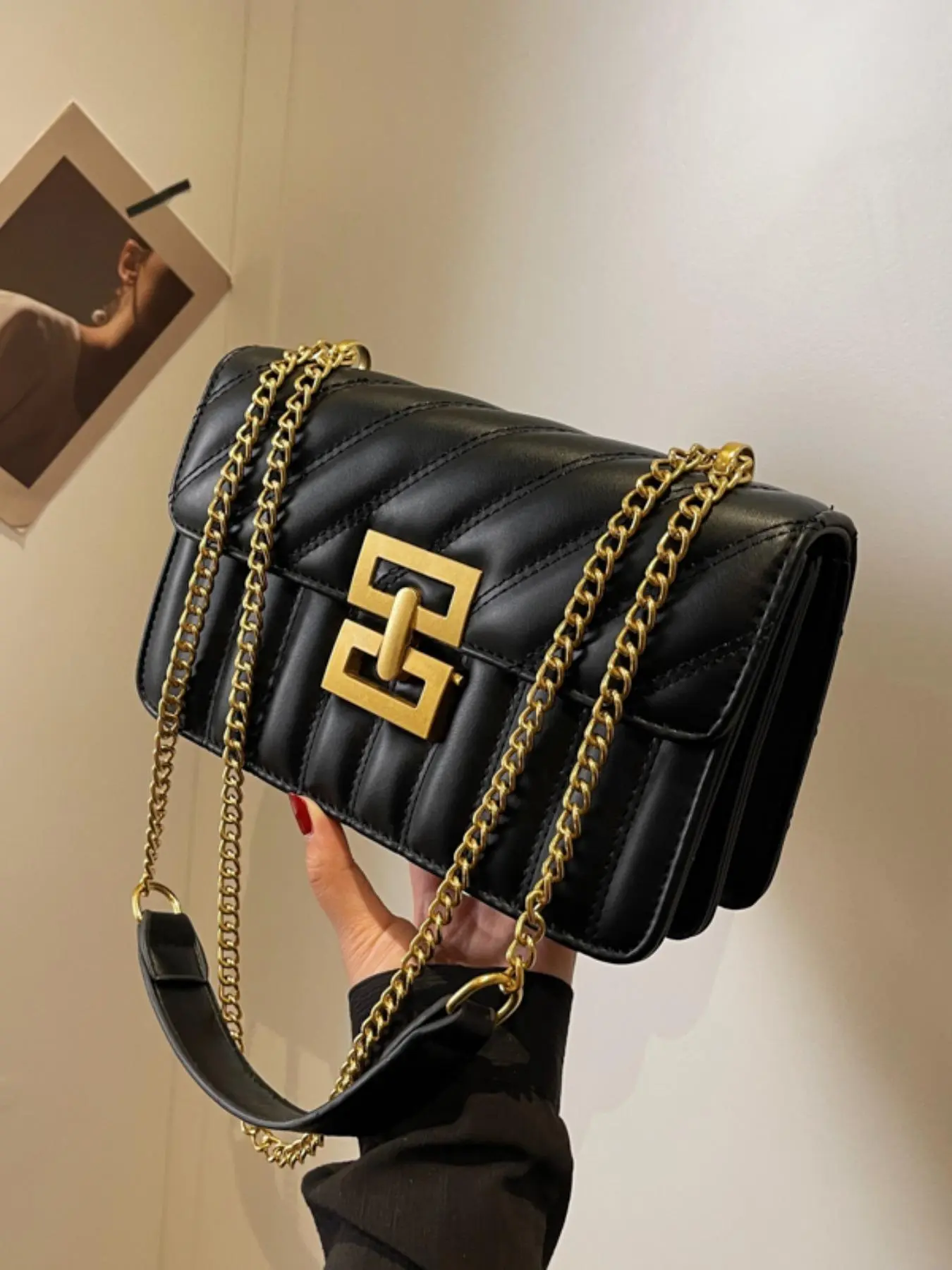 Women's Chain Strap Crossbody Bag, Solid Color Shoulder Bag, PU Leather Bag, Casual Trendy Versatile Everyday Bag, Crossbody Shoulder Handbag