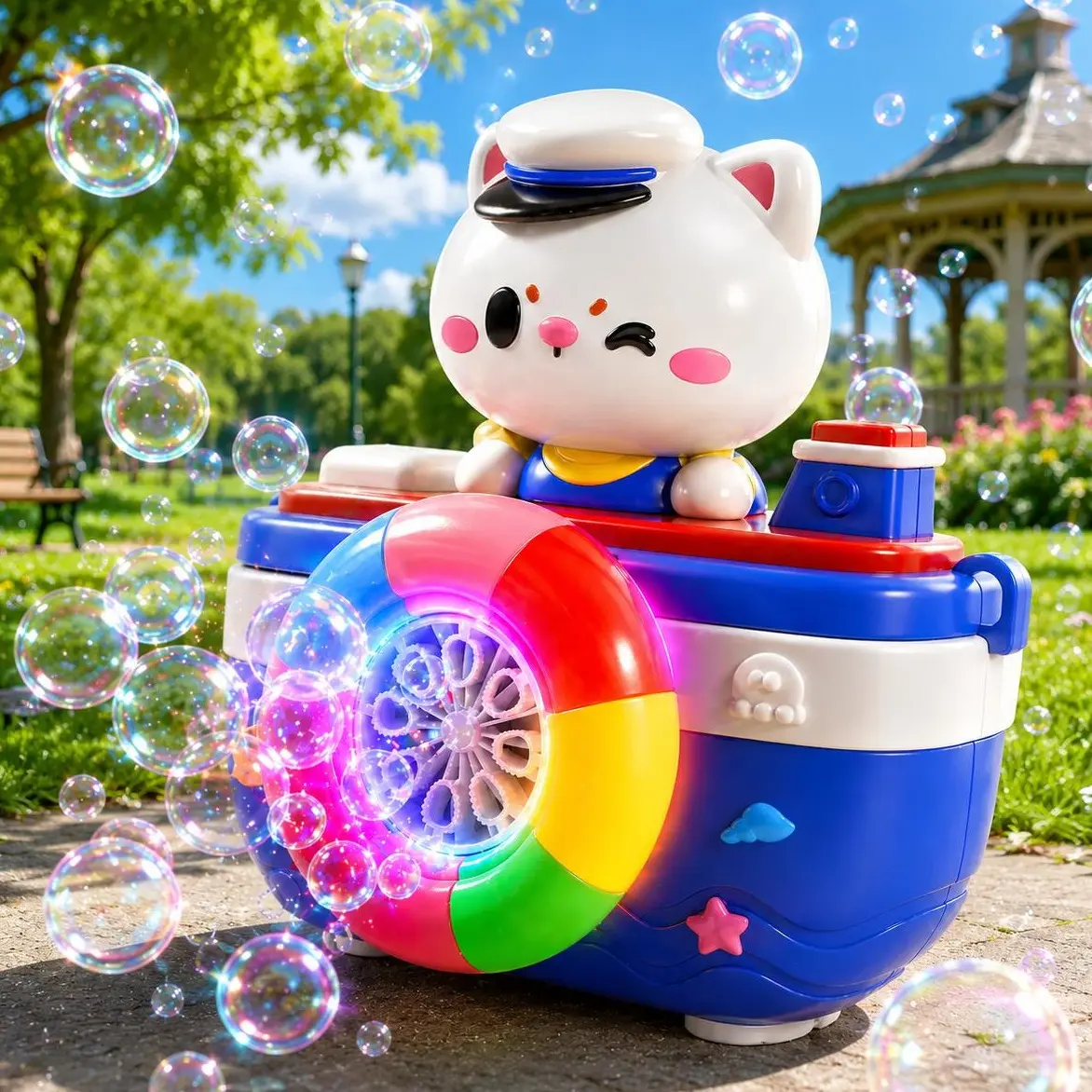 Bubble Machine for Kids with 15 Bubble Solution Refills, Rechargeable LED Automatic Bubble Maker with Music, Colorful Bubble Blower Toy for Outdoor Summer Party, Birthday Gifts