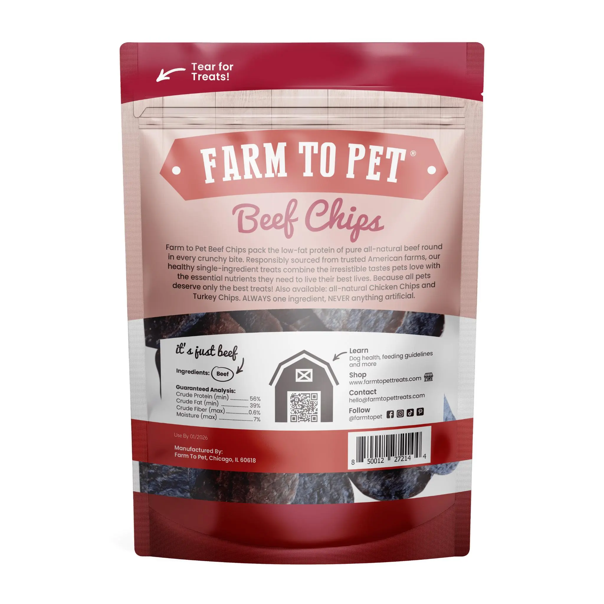 Farm to Pet Beef Chips Dog Treats - Healthy Puppy Training Treats