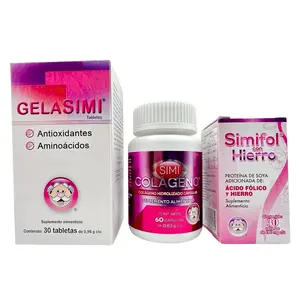 3 pack GELASIMI Antioxidante y Aminoacidos + SIMICOLAGENO Oral +SIMIFOL HIERRO 3 Pack Edible Supplement Fitness Healthcare Dietary Natural Collagen Optimum