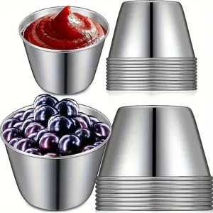 2pcs Stainless Steel Sauce Cup Dipping Saucer, Ramekins Saucers, Small Sauce Cups, Appetizer Plate Dipping Sauce Cup, Commercial Grade Individual Round Condiment Cups