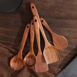 5-piece pure wooden spoon set, heat & scald resistant, multi-functional cooking utensils 5-piece pure wooden spoon set, heat & scald resistant, multi-functional cooking utensils