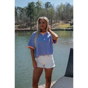 Myles Striped Tee-Periwinkle/Orange