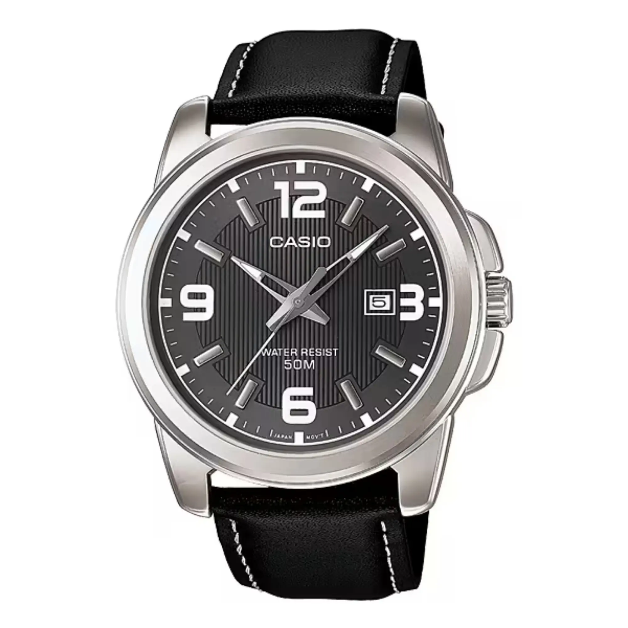 Casio Men’s Black Leather Analog Watch with Date Display - MTP-1314L-8AV