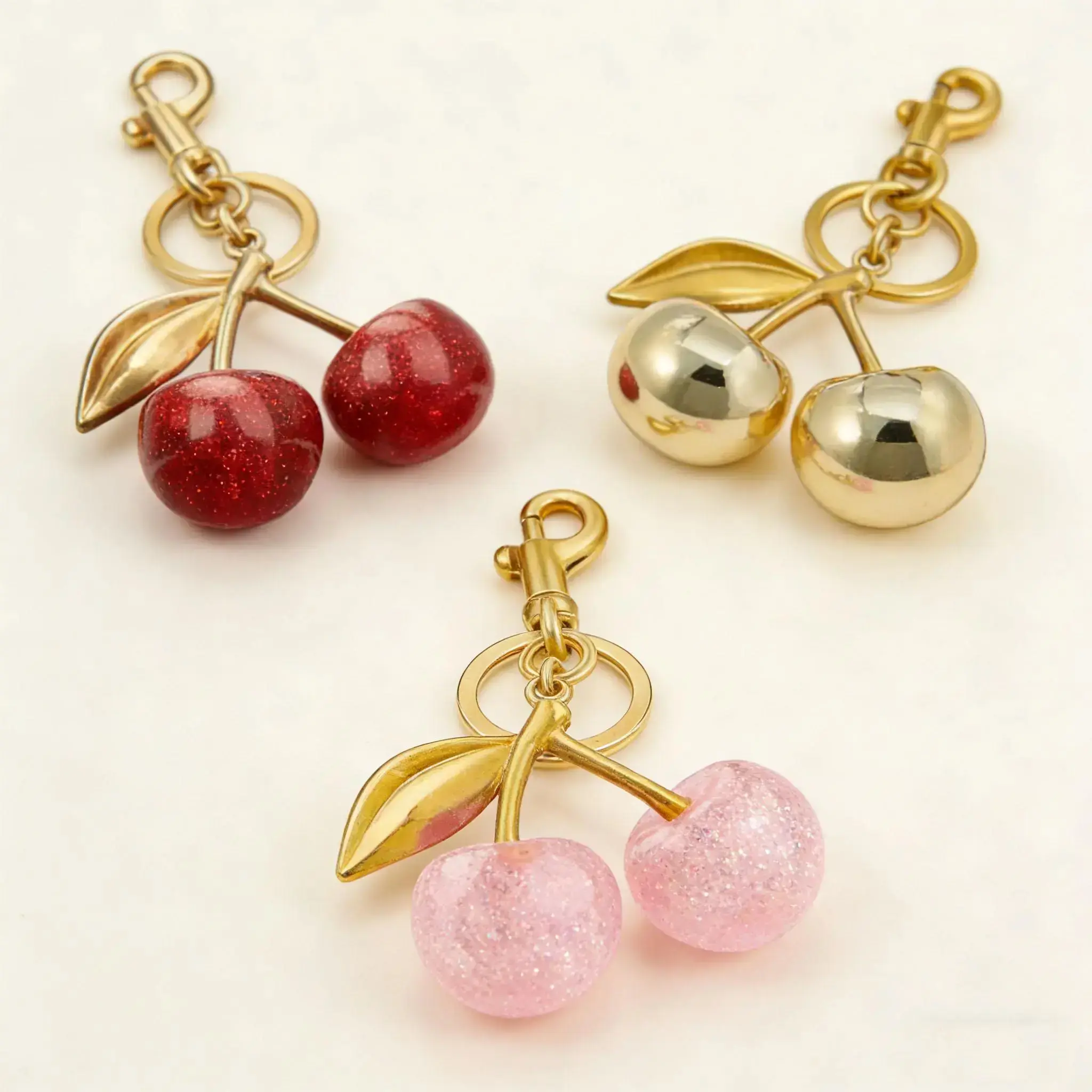 Cute Cherry Design Sparkly Bag Charm, Fashionable BagKeychain for Women & Girls, Trendy All-match & ExquisiteBag Charm for Birthday Gift, Purse Accessories